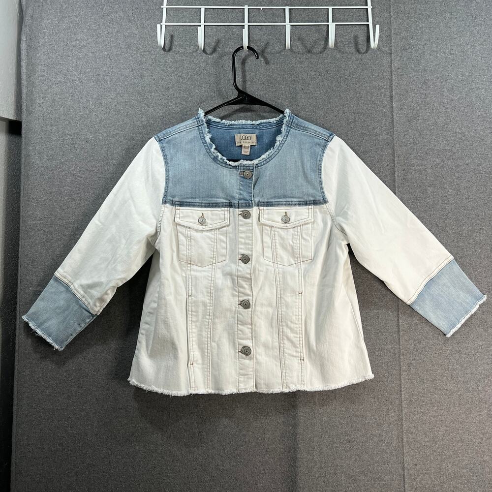 LOGO by Lori Goldstein Cropped Denim Jacket White/Blue Size Reg 8